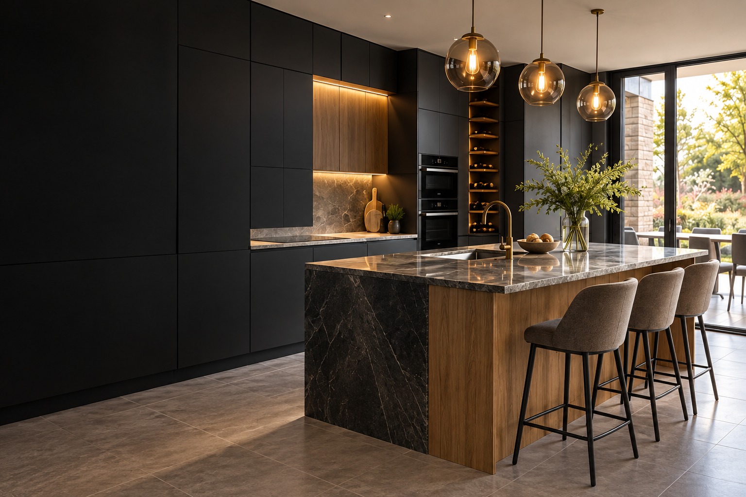 Contemporary kitchen cabinetry and island